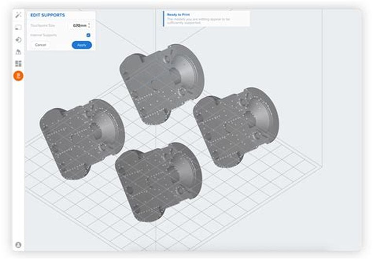 PreForm print preparation software showing automatic support generation