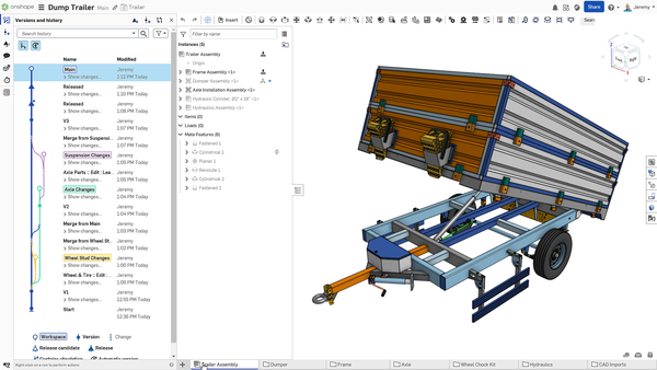 Onshape's built-in version control and Release Management tools completely eliminate the need for a separate PDM system. No checking in or checking out files, and all files are always up-to-date.