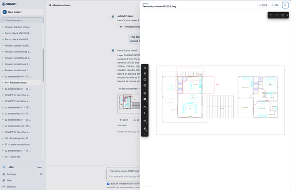 Result viewer with revision clouds