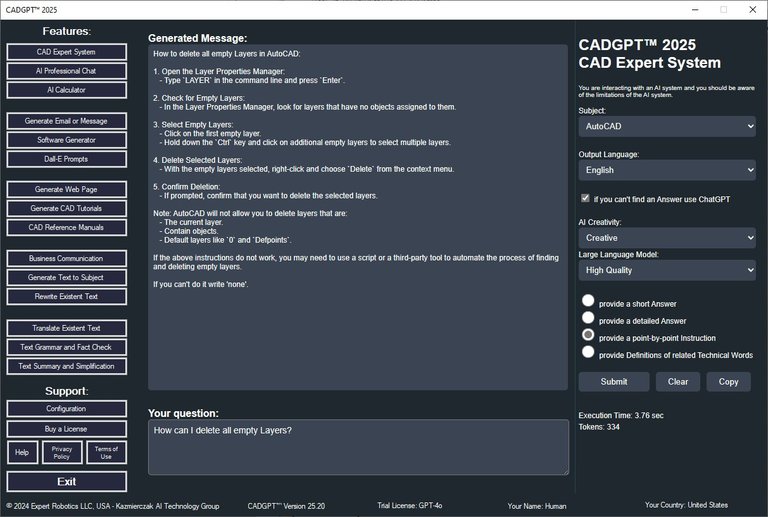 CADGPT AI chat assistant embedded in a CAD software interface helping with code generation