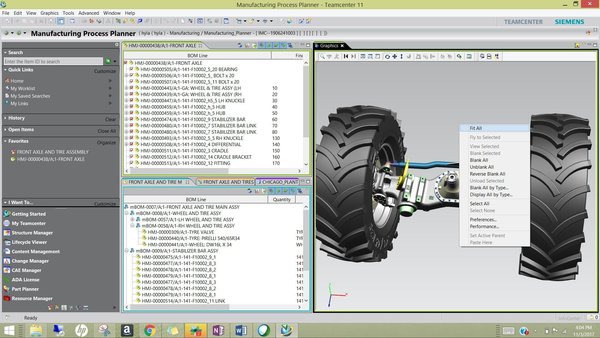 Screenshot of the Siemens Teamcenter PLM user interface, illustrating its capabilities in managing the product lifecycle and digital thread.