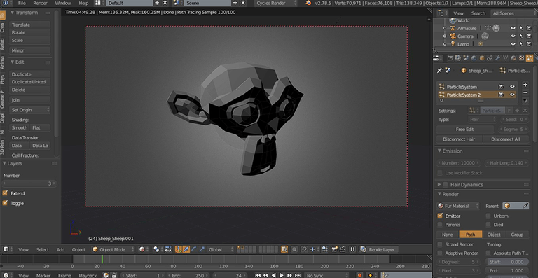 Blender 3D creation suite interface showing polygon modeling and viewport shading