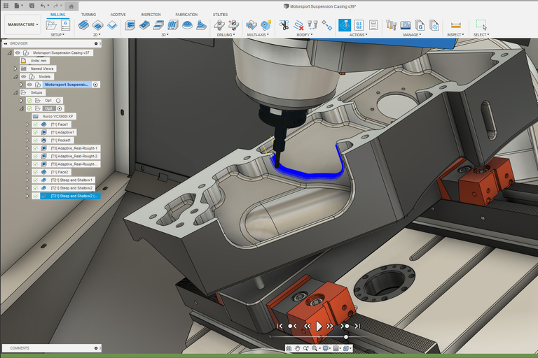 Fusion 360 CAD/CAM interface with parametric modeling and simulation