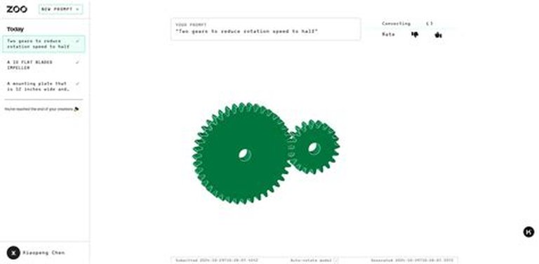 Zoo text-to-CAD interface showing AI-generated 3D geometry from a natural language prompt